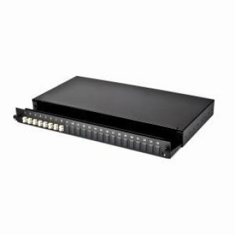 Fibre Patch Panel 16 Way SingleMode LC 8x Duplex Sliding Drawer Metal Black