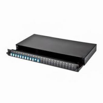 Fibre Patch Panel 24 Way SingleMode LC 12x Duplex Sliding Drawer Metal Black